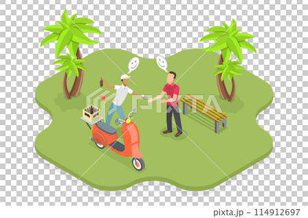 3D Isometric Flat  Illustration of Fast Way To Order Drinks, Beer Delivery 114912697