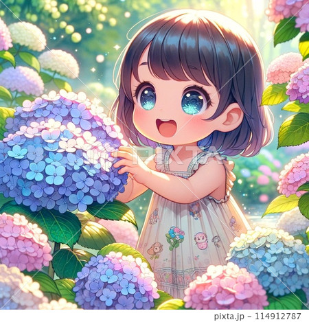 5/2押し絵、タペストリ―、「紫陽花と卯の女子会」 紫陽花と女の子のイラスト素材 [114912787] - PIXTA