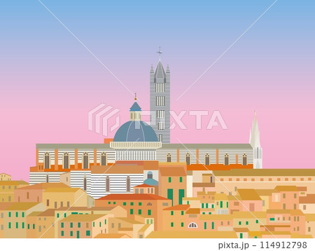 シエナ　siena　シエナ大聖堂　duomo di siena　トスカーナ　toscana　夕景 114912798
