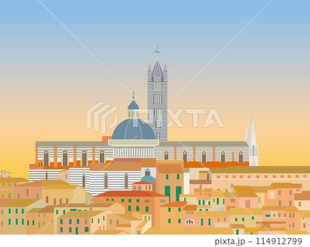 シエナ　siena　シエナ大聖堂　duomo di siena　トスカーナ　toscana　夕景 114912799