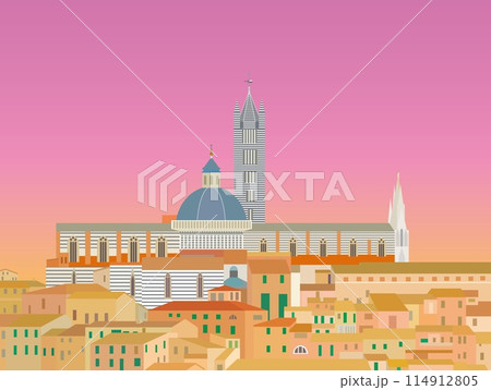 シエナ　siena　シエナ大聖堂　duomo di siena　トスカーナ　toscana　夕景 114912805