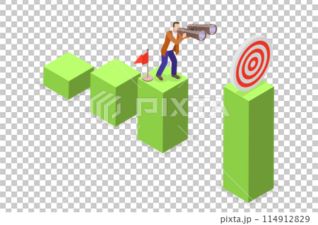 3D Isometric Flat Conceptual Illustration of Next Goal, Ambitious Businessman 3D Isometric Flat Conceptual Illustration of Next Goal, Ambitious Businessman 114912829