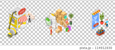3D Isometric Flat  Conceptual Illustration of Retail Business, Sale Goods and Services to Consumers 114912830