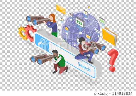 3D Isometric Flat  Conceptual Illustration of Career Opportunities, Searching, Finding and Web Surfing 114912834