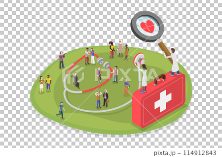 3D Isometric Flat  Conceptual Illustration of Population Health Management, Improving Healthcare Service 114912843