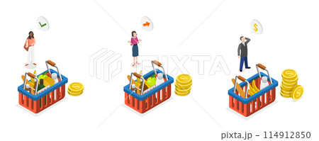 3D Isometric Flat  Conceptual Illustration of Consumer Price Index Growth , Inflation and Financial Crisis 114912850