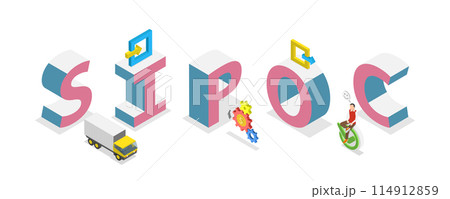 3D Isometric Flat  Conceptual Illustration of SIPOC, Stands for Supplier, Input, Process, Output and Customer 114912859