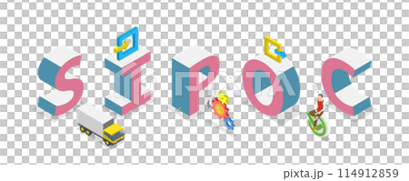 3D Isometric Flat  Conceptual Illustration of SIPOC, Stands for Supplier, Input, Process, Output and Customer 114912859