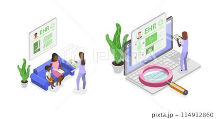 3D Isometric Flat  Conceptual Illustration of Electronic Health Record, EHR 114912860