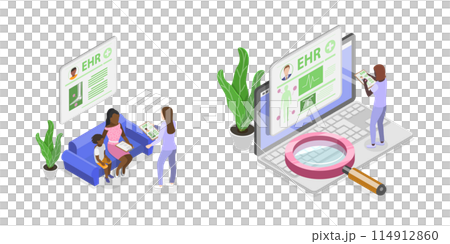 3D Isometric Flat  Conceptual Illustration of Electronic Health Record, EHR 114912860