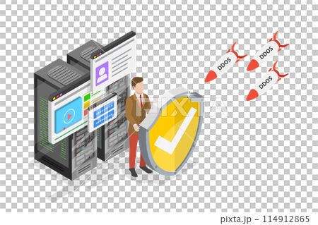 3D Isometric Flat  Conceptual Illustration of Ddos Attack, Hackers Attacking Server or Database 114912865
