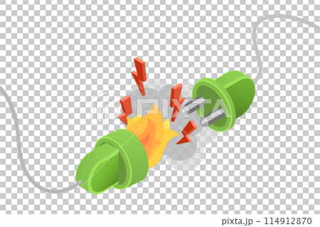 3D Isometric Flat Conceptual Illustration of Burning Electrical Outlet, Electrical Safety 3D Isometric Flat Conceptual Illustration of Burning Electrical Outlet, Electrical Safety 114912870