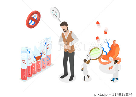 3D Isometric Flat  Conceptual Illustration of Helicobacter Pylori Infection, Problems with Intestines or Digestion 114912874