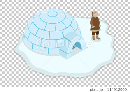 3D Isometric Flat  Conceptual Illustration of Inuit Culture, Character in Traditional Clothes 114912900