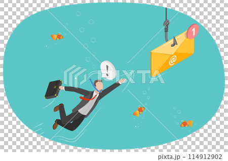 3D Isometric Flat  Conceptual Illustration of Phishing Email, Hacking and Online Scam 114912902
