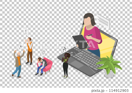 3D Isometric Flat  Conceptual Illustration of Online Psychotherapy Consultation, Psychologist Solves the Problem 114912903