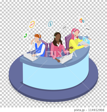 3D Isometric Flat  Illustration of Call Center, Customer Support Help Service 114912908