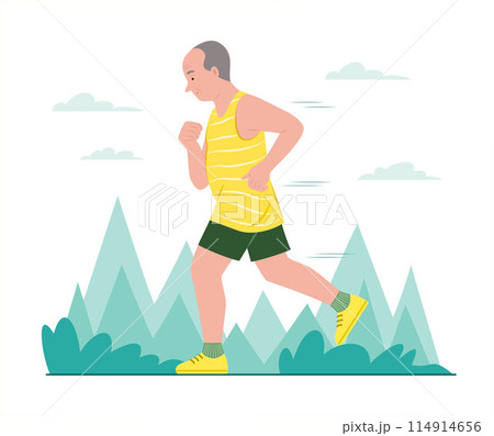 Elderly Man Exercise by Jogging in Public Park Elderly Man Exercise by Jogging in Public Park 114914656