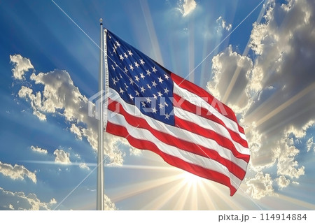 The American Flag is fluttering in the wind on Flag Day The American Flag is fluttering in the wind on Flag Day 114914884