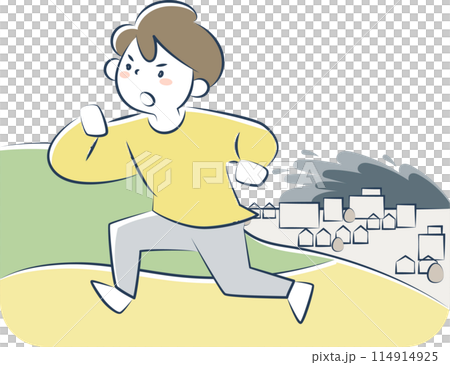地震の時に津波から避難する男性 地震の時に津波から避難する男性 114914925