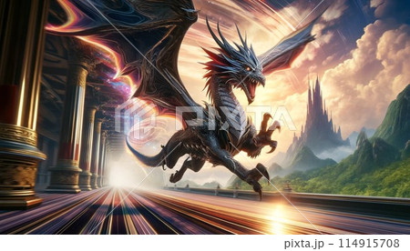 神秘的な宮殿を舞うサイバードラゴン 神秘的な宮殿を舞うサイバードラゴン 114915708