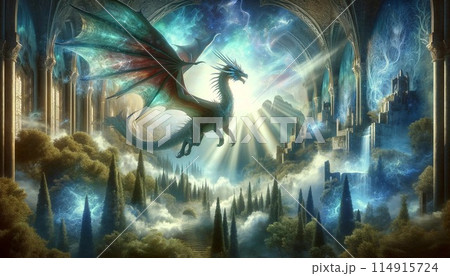 光の庭園を飛ぶドラゴン 光の庭園を飛ぶドラゴン 114915724