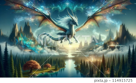 幻想の山脈を翔けるドラゴン 114915725