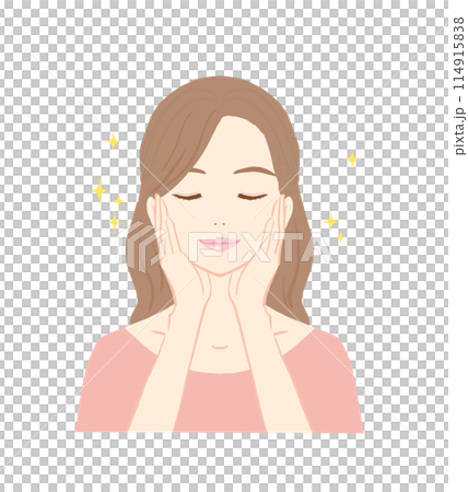 一位快樂、微笑的年輕女性皮膚護理的插圖 114915838