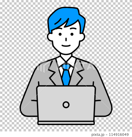 A man in a suit working on a laptop 114916049