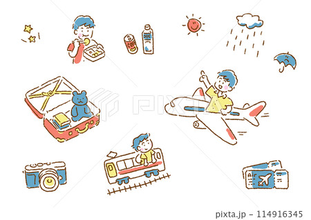 旅をする男の子〜飛行機 114916345