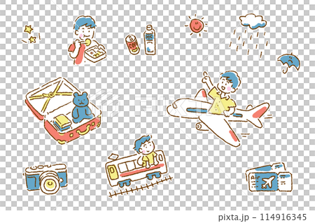 旅をする男の子〜飛行機 114916345