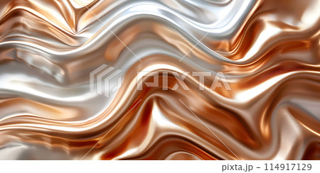 A closeup photo capturing the intricate pattern of a gold and silver wave, resembling a piece of art with hints of brown, amber, wood, and symmetry 114917129
