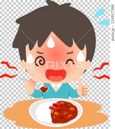 Smiling man eating spicy curry, he likes spicy food 114917366