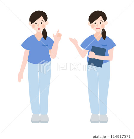 案内する笑顔の看護師女性の手描きベクターイラスト 114917571