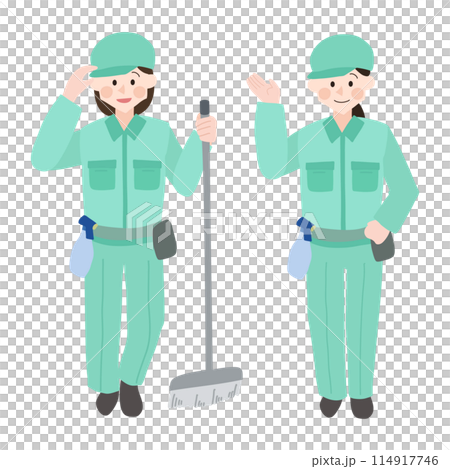 清掃員の女性手描きベクターイラスト 114917746