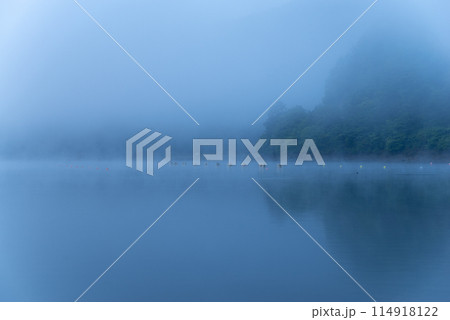 霧に包まれた湖　精進湖 114918122