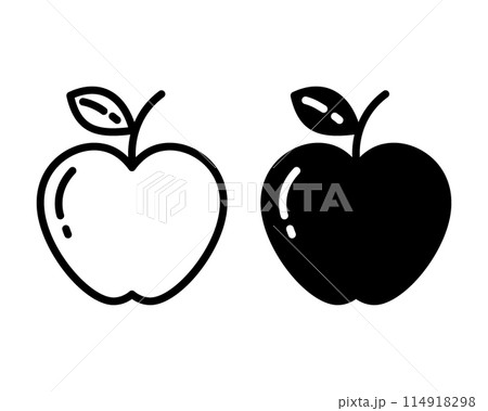 Apple Silhouette and outline draw Autumn fruits with leaves and gloss Icon Sticker Logo design idea 114918298