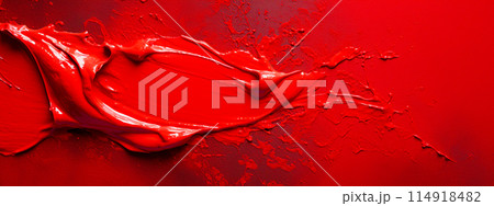 Blurred red lipstick on a red background close-up. horizontal banner 114918482