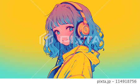 ビビットカラー ヘットフォンをする女の子 ビビットカラー ヘットフォンをする女の子 114918756