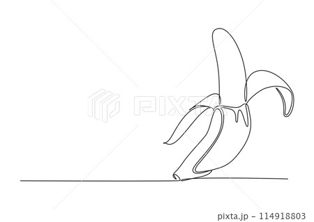 Single continuous line drawing slice ripe healthy organic banana for orchard logo identity. Fresh tropical fruitage concept fruit garden icon. Dynamic one line draw graphic design vector illustration 114918803