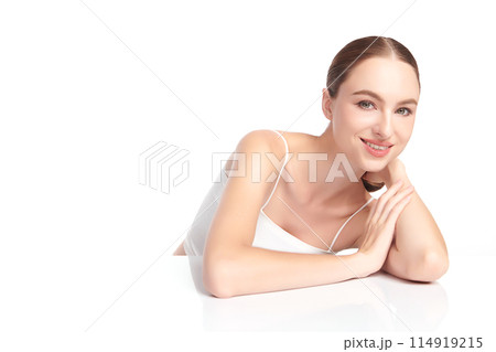 Beautiful young woman with clean fresh skin on white background, Face care, Facial treatment, Cosmetology, beauty and spa, women portrait. Beautiful young woman with clean fresh skin on white background, Face care, Facial treatment, Cosmetology, beauty and spa, women portrait. 114919215