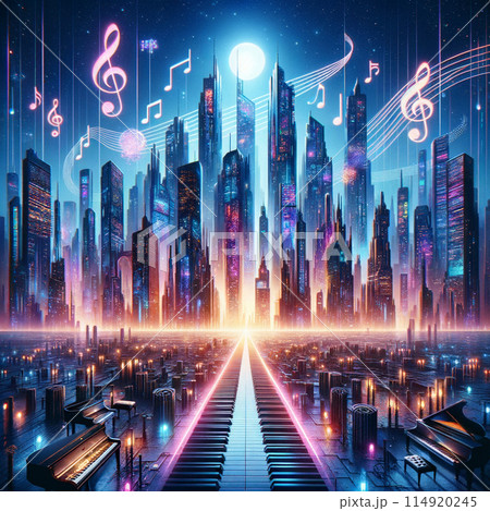 都市のイメージ、レインボーブリッジから見たビル群の夜景 都市のイメージ、レインボーブリッジから見たビル群の夜景 114920245