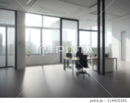 Blurred image of mordern office with sunlight for background usage. Blur interior background concept. 114920383