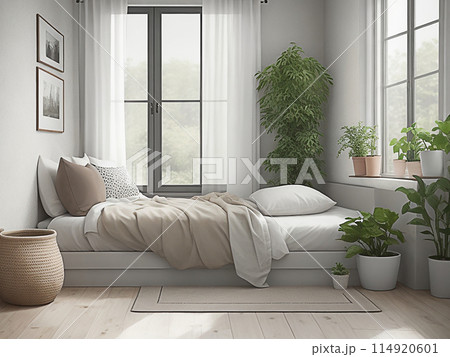 Contemporary Modern bed room interior design. Interior background concept. AI Generative. 114920601