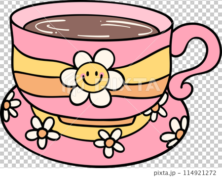 Retro coffee cup Groovy Drink Trendy lined doodle handdrawn 114921272