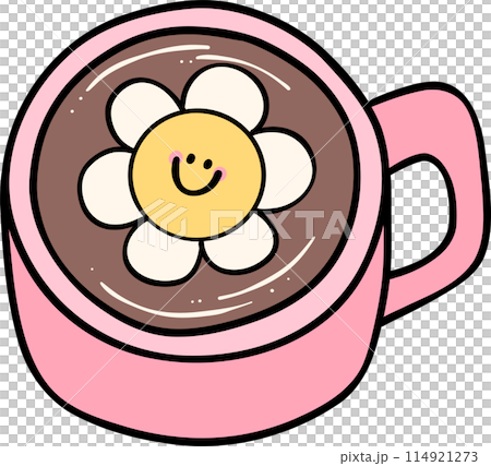 Retro coffee cup Groovy Drink Trendy lined doodle handdrawn 114921273