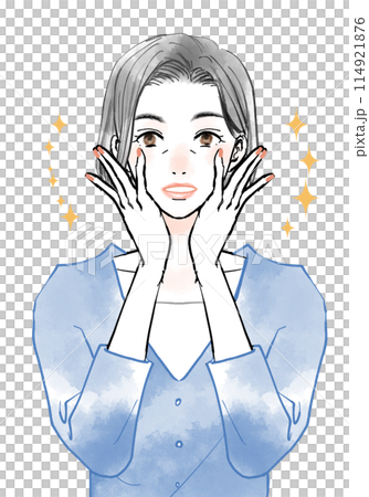 中年婦女手放在臉上很滿意 114921876