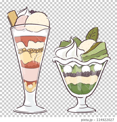 カラフルなフルーツパフェと抹茶チーズパフェ 114922027