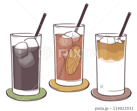 油彩画 アイスコーヒーとアイスカフェラテ 油彩）アイスコーヒーと