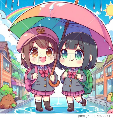 梅雨の時期の可愛らしい子供のイラスト 梅雨の時期の可愛らしい子供のイラスト 114922074
